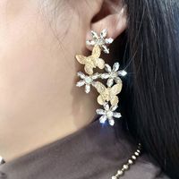 1 Pair Retro Pastoral Flower Butterfly Plating Inlay Metal Zircon Gold Plated Ear Studs main image 5