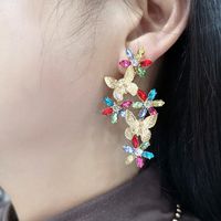 1 Pair Retro Pastoral Flower Butterfly Plating Inlay Metal Zircon Gold Plated Ear Studs main image 6