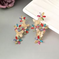 1 Pair Retro Pastoral Flower Butterfly Plating Inlay Metal Zircon Gold Plated Ear Studs main image 3