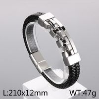 Vintage Style Color Block Cowhide Titanium Steel Plating 18K Gold Plated Men's Bangle sku image 2