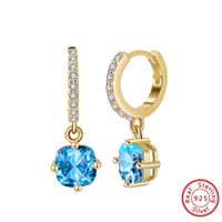 1 Pair Simple Style Round Polishing Plating Inlay Sterling Silver Zircon 14k Gold Plated White Gold Plated Drop Earrings main image 1