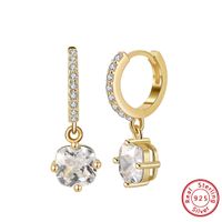 1 Pair Simple Style Round Polishing Plating Inlay Sterling Silver Zircon 14k Gold Plated White Gold Plated Drop Earrings sku image 1