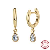 1 Pair Simple Style Water Droplets Polishing Plating Inlay Sterling Silver Zircon 14k Gold Plated White Gold Plated Drop Earrings main image 3