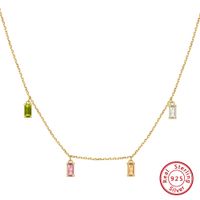 Simple Style Rectangle Sterling Silver Plating Inlay Zircon 14k Gold Plated Silver Plated Pendant Necklace sku image 1