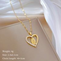 Wholesale Simple Style Heart Shape Titanium Steel Copper Plating Inlay Artificial Gemstones Pendant Necklace main image 2