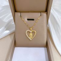 Wholesale Simple Style Heart Shape Titanium Steel Copper Plating Inlay Artificial Gemstones Pendant Necklace sku image 1