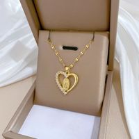 Wholesale Simple Style Heart Shape Titanium Steel Copper Plating Inlay Artificial Gemstones Pendant Necklace main image 4