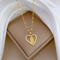 Wholesale Simple Style Heart Shape Titanium Steel Copper Plating Inlay Artificial Gemstones Pendant Necklace main image 5