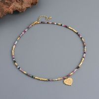 Retro Heart Shape Eye Tourmaline Copper Beaded Handmade Pendant Necklace main image 1