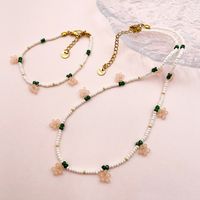 Elegant Sweet Pastoral Flower 14K Gold Plated Crystal Pearl 304 Stainless Steel Beaded Artificial Pearl Wholesale Bracelets Necklace main image 1