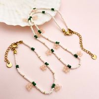 Elegant Sweet Pastoral Flower 14K Gold Plated Crystal Pearl 304 Stainless Steel Beaded Artificial Pearl Wholesale Bracelets Necklace main image 3