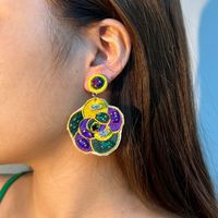 1 Pair Retro Embroidery Inlay Cloth Glass Rhinestones Drop Earrings main image 1