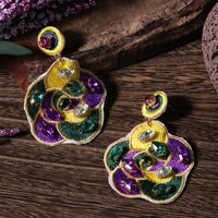 1 Pair Retro Embroidery Inlay Cloth Glass Rhinestones Drop Earrings sku image 1