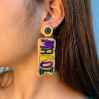 1 Pair Embroidery Letter Asymmetrical Embroidery Cloth Glass Drop Earrings main image 3