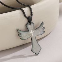 Casual Punk Cross Wings Stainless Steel Men's Pendant Necklace sku image 1