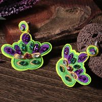 1 Pair Embroidery Letter Inlay Cloth Glass Rhinestones Earrings sku image 1