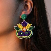 1 Pair Embroidery Mask Beaded Embroidery Cloth Glass Drop Earrings main image 6