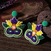 1 Pair Embroidery Mask Beaded Embroidery Cloth Glass Drop Earrings sku image 2
