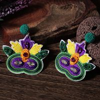 1 Pair Embroidery Mask Beaded Embroidery Cloth Glass Drop Earrings sku image 1