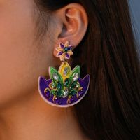 1 Pair Embroidery Color Block Embroidery Inlay Cloth Glass Rhinestones Drop Earrings main image 3