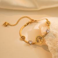 Simple Style Life Tree 304 Stainless Steel 18K Gold Plated Zircon Bracelets In Bulk main image 4