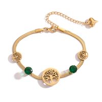 Estilo Simple Arbol De La Vida Acero Inoxidable 304 Chapados en oro de 18k Circón Pulsera Al Mayoreo sku image 1