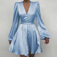 Women's A-line Skirt Elegant V Neck Printing Long Sleeve Ditsy Floral Color Block Midi Dress Daily main image 4