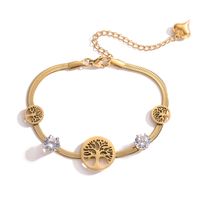 Estilo Simple Arbol De La Vida Acero Inoxidable 304 Chapados en oro de 18k Circón Pulsera Al Mayoreo sku image 2