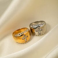 316 Stainless Steel  IG Style Plating Inlay Cross Zircon Rings main image 4