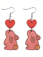 1 Pair Princess Cute Rabbit Printing Wood Drop Earrings main image 1
