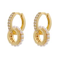 1 Piece 1 Pair Elegant Shamrock Round Plating Inlay Copper Artificial Pearls Zircon 18k Gold Plated Dangling Earrings main image 3
