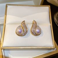 1 Pair Cute Luxurious Shiny Color Block Plating Inlay Alloy Pearl Zircon Gold Plated Ear Studs main image 5