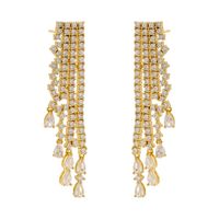 1 Pair Elegant Water Droplets Petal Tassel Plating Inlay Copper Zircon 18k Gold Plated Dangling Earrings sku image 3