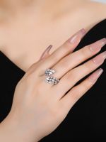 Elegant Leaves Copper Plating Inlay Zircon White Gold Plated Rings main image 1