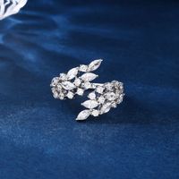 Elegant Leaves Copper Plating Inlay Zircon White Gold Plated Rings main image 3