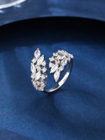 Elegant Leaves Copper Plating Inlay Zircon White Gold Plated Rings main image 4