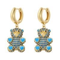 1 Pair Elegant Bear Enamel Inlay Copper Zircon 18k Gold Plated Drop Earrings main image 3