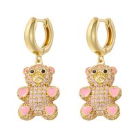 1 Pair Elegant Bear Enamel Inlay Copper Zircon 18k Gold Plated Drop Earrings main image 4