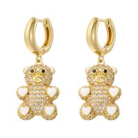 1 Pair Elegant Bear Enamel Inlay Copper Zircon 18k Gold Plated Drop Earrings main image 6