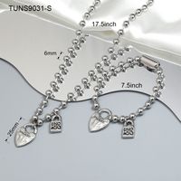 Stainless Steel 18K Gold Plated Classic Style Streetwear Plating Heart Shape Lock Bracelets Necklace main image 6
