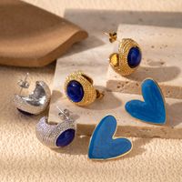1 Pair Vintage Style Simple Style C Shape Heart Shape Stainless Steel Zircon 18k Gold Plated Ear Studs main image 7