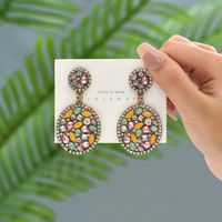 1 Pair Elegant Retro Round Oval Plating Inlay Zinc Alloy Rhinestones Drop Earrings sku image 1