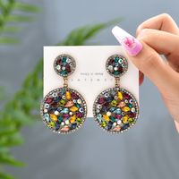 1 Paire Élégant Rétro Rond Ovale Placage Incruster Alliage De Zinc Strass Boucles D'oreilles sku image 3