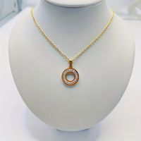 Stainless Steel Gold Plated Lady Plating Inlay Circle Rhinestones Pendant Necklace sku image 1