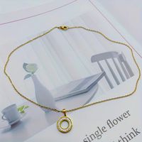 Stainless Steel Gold Plated Lady Plating Inlay Circle Rhinestones Pendant Necklace main image 5