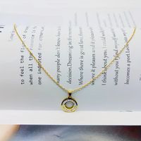 Stainless Steel Gold Plated Lady Plating Inlay Circle Rhinestones Pendant Necklace main image 3