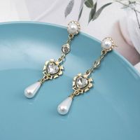 1 Paar Ig-stil Süss Herzform Überzug Inlay Metall Künstliche Perlen Zirkon Tropfenohrringe main image 3
