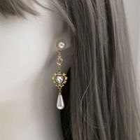 1 Paire Style Ig Sucré Forme De Cœur Placage Incruster Métal Perles Artificielles Zircon Boucles D'oreilles main image 4