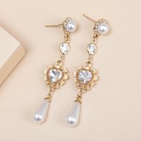 1 Pair Ig Style Sweet Heart Shape Plating Inlay Metal Artificial Pearls Zircon Drop Earrings main image 5