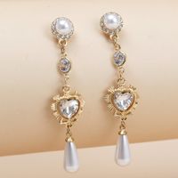 1 Pair Ig Style Sweet Heart Shape Plating Inlay Metal Artificial Pearls Zircon Drop Earrings sku image 1